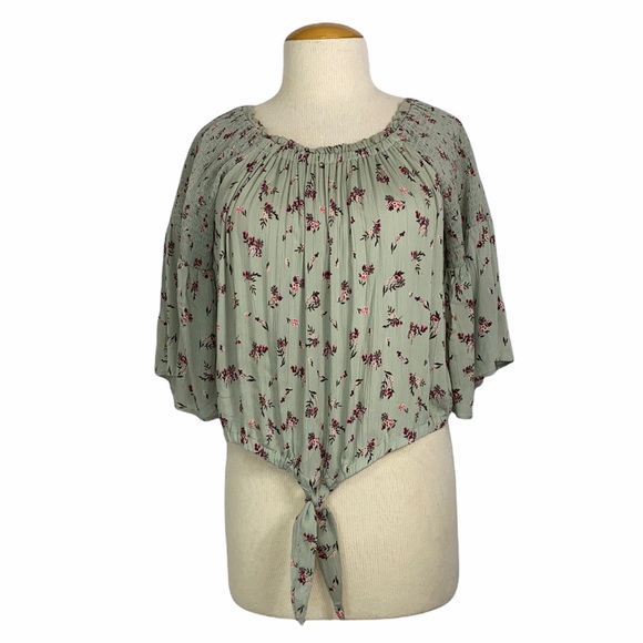 Angie Floral Top with Tie Plus Size - Picture 3 of 6